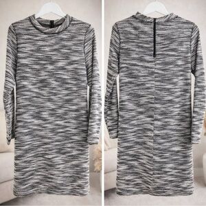 LOU & GREY Women's Long Sleeve Zip Back Slub Cotton Dress Small Black White